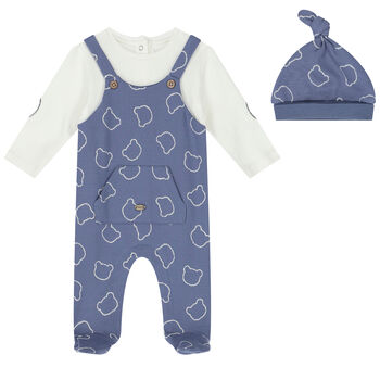Boys Blue & White Babygrow & Hat Set